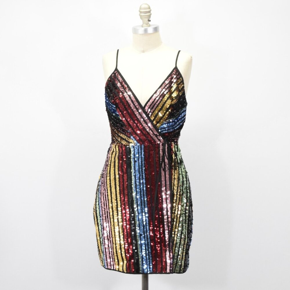 BCBG Rainbow Striped Sequin Party Dress